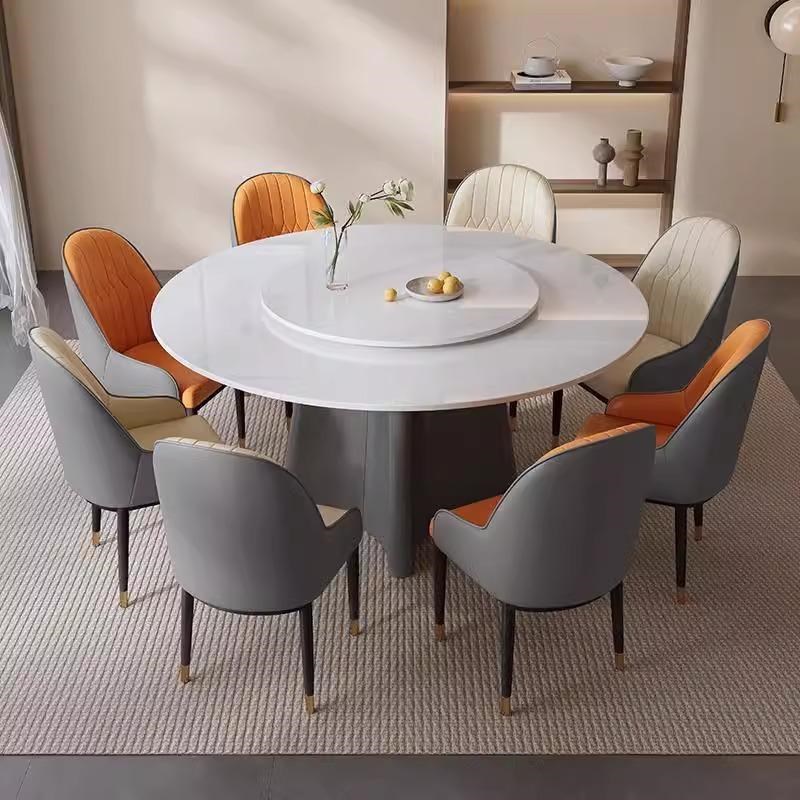 轻奢圆形岩板餐桌椅家用现代简约高端小户型旋转圆盘饭桌2025新款