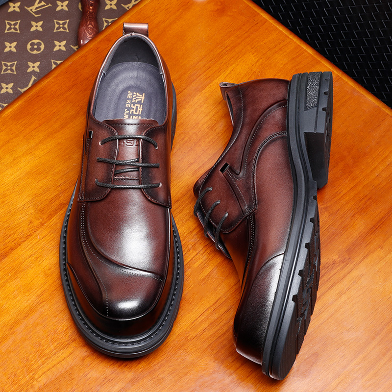 大头皮鞋男夏季英伦正装真皮软底棕色脚宽增高头层牛皮商务休闲鞋