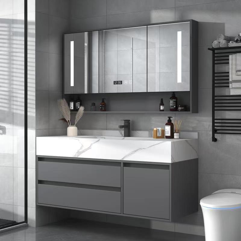 轻奢岩板一体智能浴室柜洗手盆柜组合收纳卫浴柜洗漱台洗脸盆简约