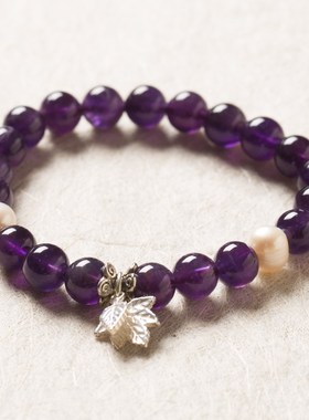 天然紫水晶手链女银配饰民族风单圈手串饰品手串女