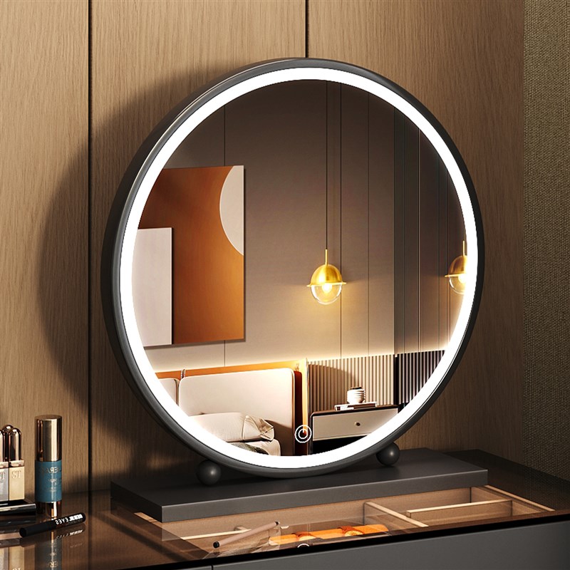 led镜子家用卧室梳妆镜台式桌面智能高清带灯化妆镜轻奢大号圆镜