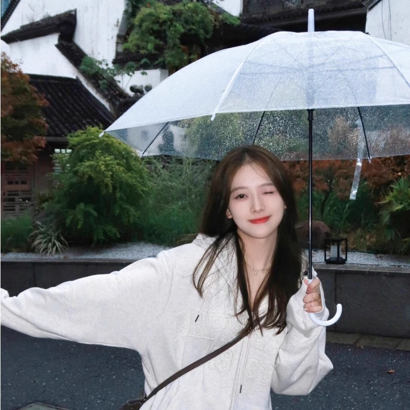 简约透明雨伞长柄k折叠加大加厚加固便携全自动日系高级晴雨两用