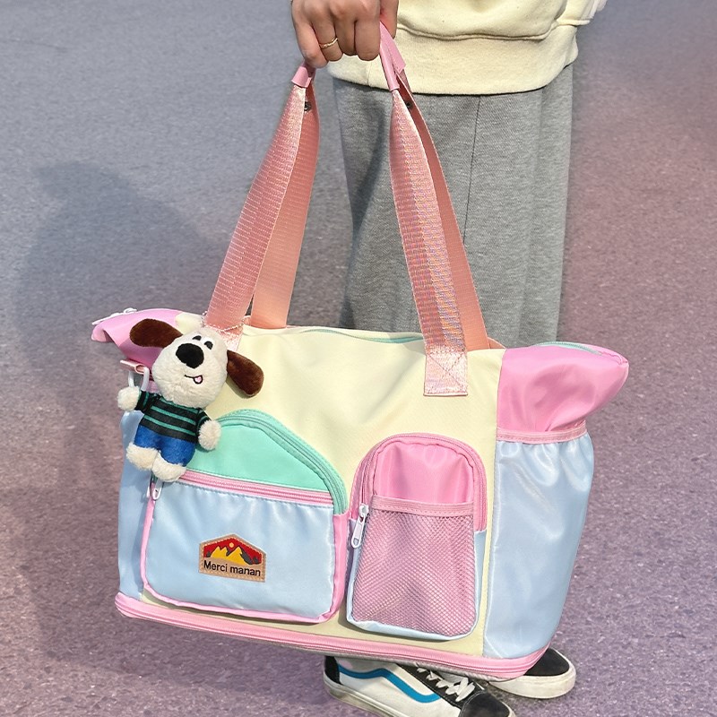 撞色短途旅行包可套拉杆箱外出女轻便高颜值大容量旅游手提行李袋