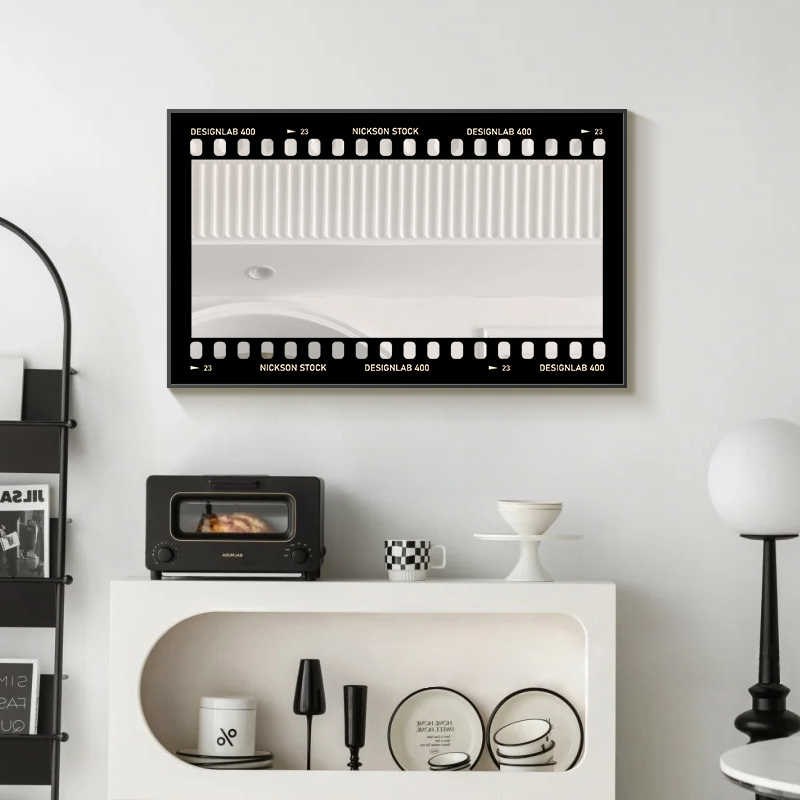 轻法式胶片镜子装饰画客厅挂画小众艺术黑白镜面画复古餐厅壁画