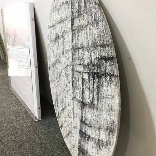无框圆形手绘肌理新中式玄关装饰画餐厅书房客厅酒店样板抽象挂画
