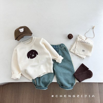 韩国童装男宝宝牛仔裤婴幼儿洋气休闲直筒裤子女小童百搭宽松长裤
