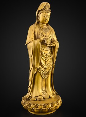 铜观音佛象黄铜南海观世音菩萨家用供奉佛像摆件千手观音站姿大号