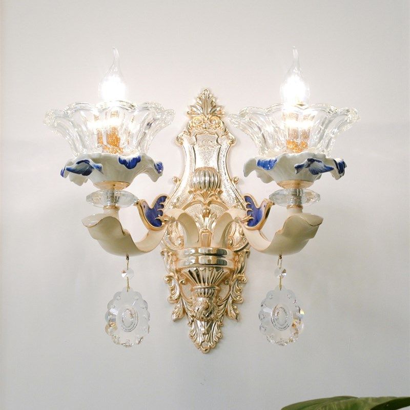 欧式壁灯陶瓷玉石灯过道走廊电视背景墙壁灯LED时尚浪漫奢华复古