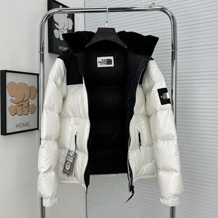 新款背面1996羽绒服黑色大格子短款冬季加厚保暖女外套男款700蓬