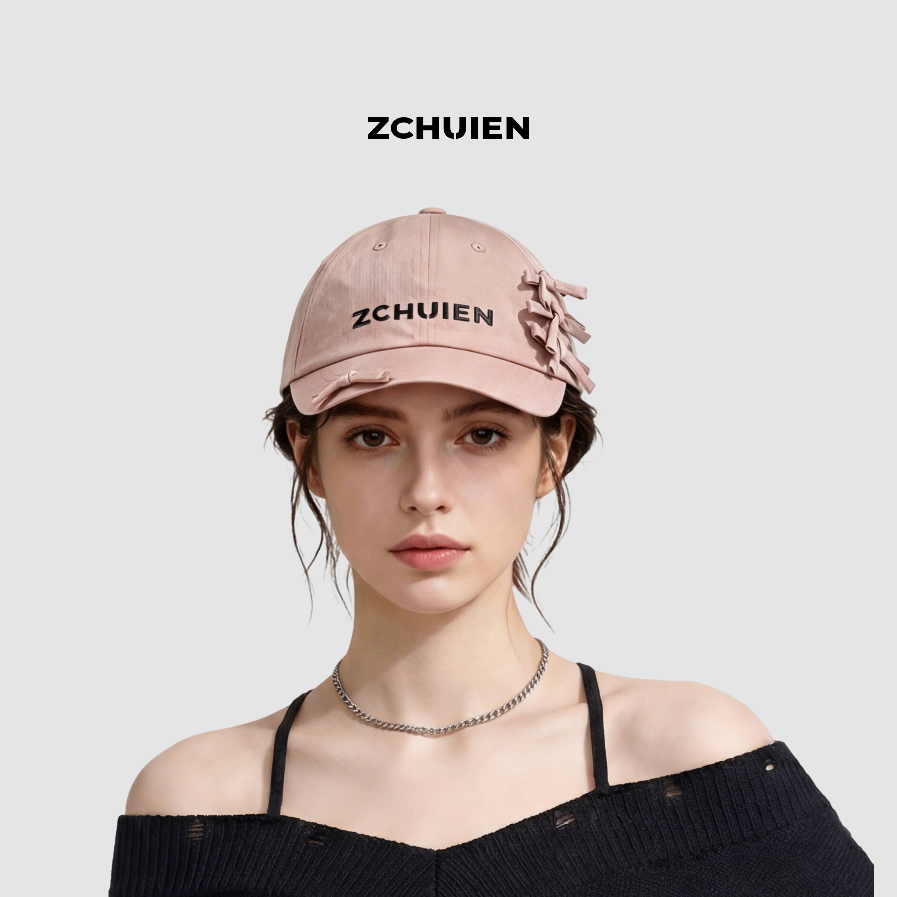 ZCHUIEN蝴蝶结棒球帽甜酷个性百搭绑带遮阳鸭舌帽女韩版常规帽深