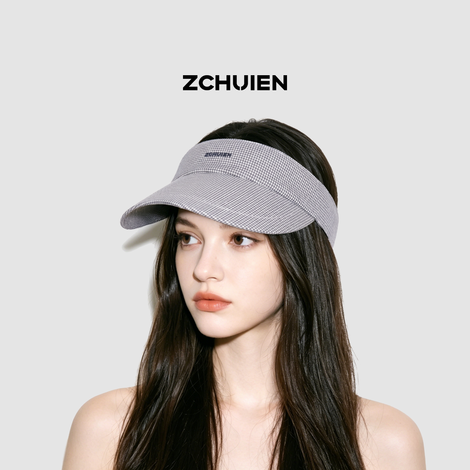 ZCHUIEN防晒运动空顶帽千鸟格版图片