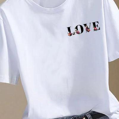 字母花朵圆领女夏装韩版印花上衣时尚洋气ins网红休闲通勤短袖T恤