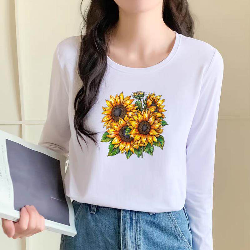 通勤外穿花卉圆领韩版洋气印花女春秋冬季时尚休闲ins上衣长袖T恤