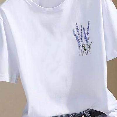 花卉可爱圆领女夏装韩版印花上衣时尚洋气ins网红休闲通勤短袖T恤
