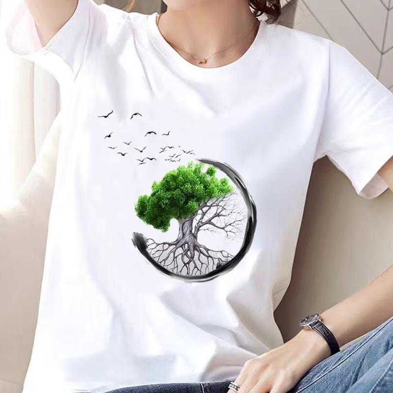 时尚洋气ins印花可爱显瘦新款上衣休闲通勤女打底衫圆领短袖T恤