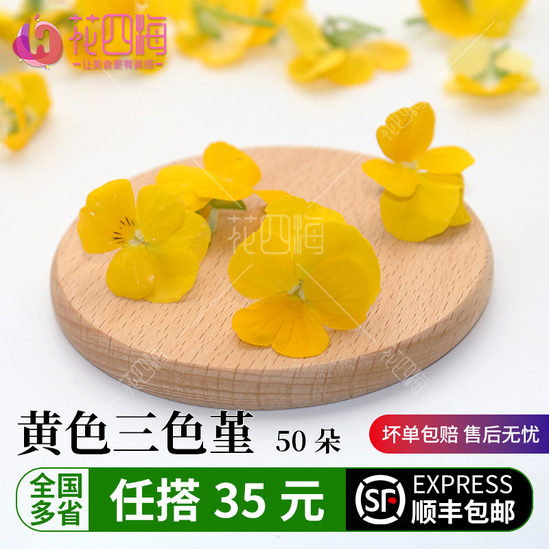 新鲜黄色三色堇 50朵三色花 西餐摆盘菜装饰餐饮摆盘鲜花草点缀花