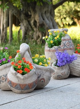 户外花园庭院复古多肉植物花缸别墅院子露天阳台创意盆栽花盆装饰