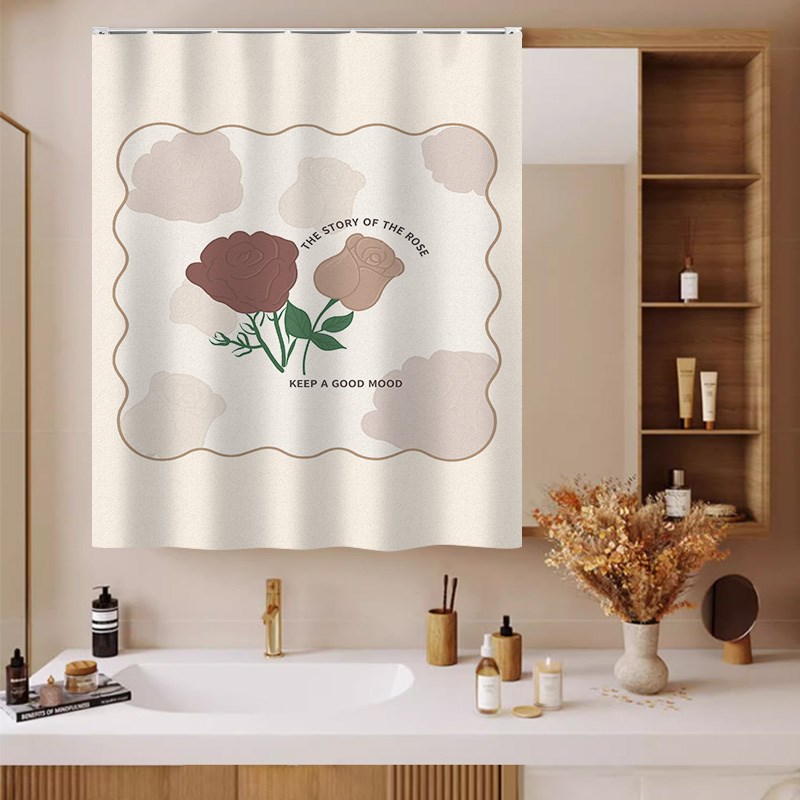 卫生间梳妆台镜子遮挡帘洗漱台遮盖布神器滑轨免打孔门帘遮镜帘子