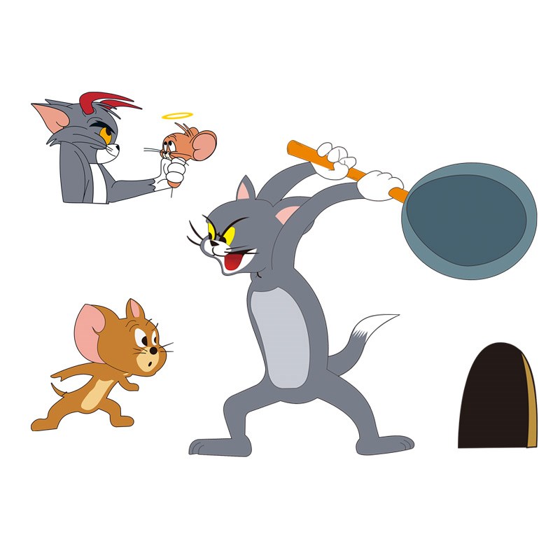 猫和老鼠车贴门贴贴纸墙角墙贴画创意儿童房背景墙面装饰房间布置