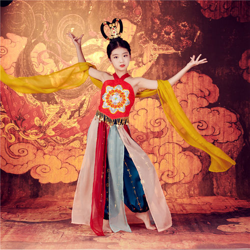 儿童敦煌飞天舞蹈服演出服女童汉服中国风古典琵琶异域风情表演服