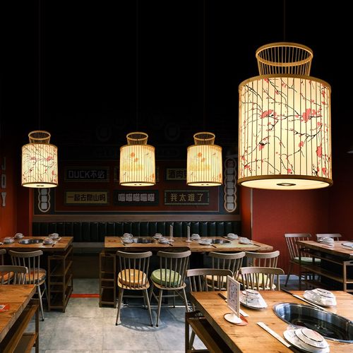 竹编灯笼创意中式餐厅饭店火锅店个性茶室酒店包间竹艺带射灯吊灯