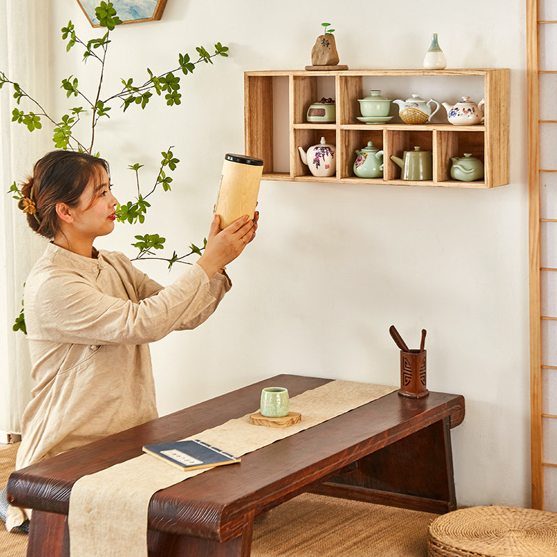 博古架实木中式茶杯收纳置物架子桌面小型紫砂壶茶具茶叶摆件展示