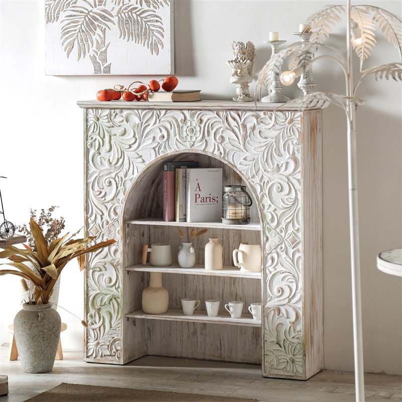法式复古壁炉装饰柜家用别墅民宿客厅白色玄关架网红雕花置物架