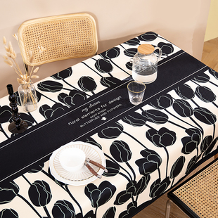 黑白郁金香桌布轻奢高级感餐桌台布防烫防水定制茶几布圆桌盖布