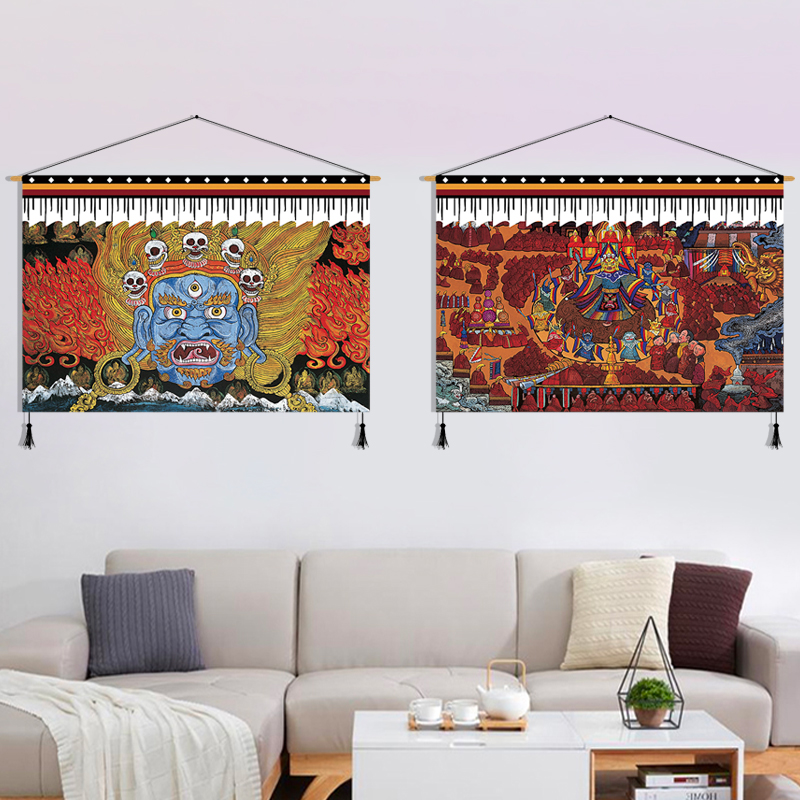 川藏族民宿横版挂画西藏客栈酒店布艺挂布客房床头墙壁装饰画