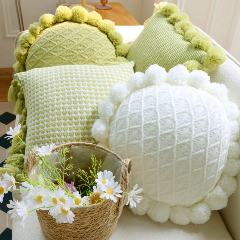 网红北欧毛线球针织方抱枕蒲团办公客厅沙发靠垫民宿装饰枕头垫子