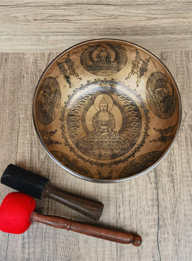 尼泊尔手工颂钵文殊菩萨阿弥陀fo定制雕刻佛音钵瑜伽冥想音疗钵