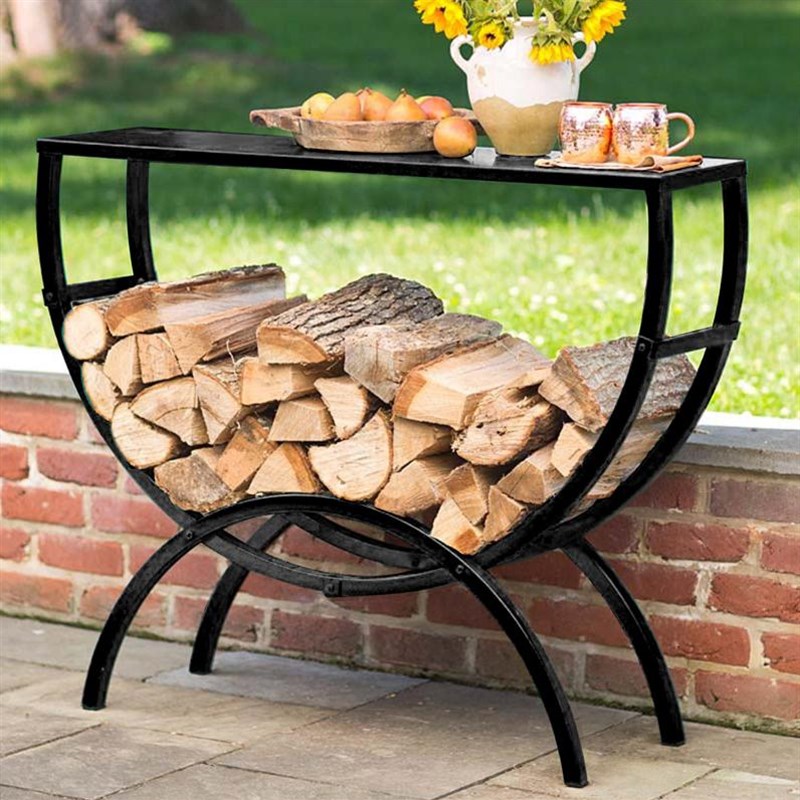 欧式铁艺黑色落地柴火架桌子户外木材收纳置物架多功能玄关桌新