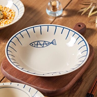 日式陶瓷碗家用釉下彩手绘鱼纹汤碗高颜值餐具套装