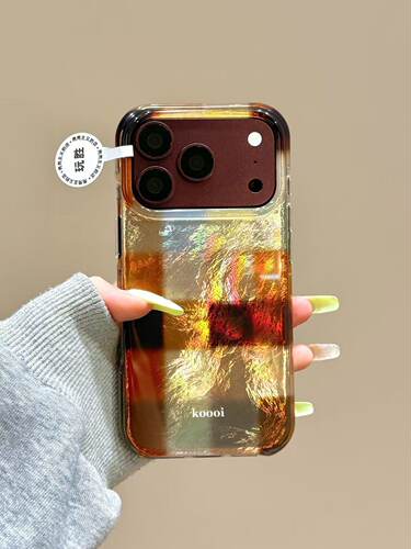 U2 美拉德复古色块锡纸纹双层适用苹果18promax手机壳17iphone16