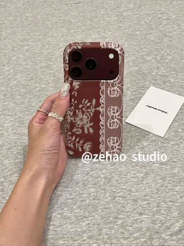 U2 红棕色白蕾丝花卉适用苹果18promax双层iphone17古早16/15手机壳