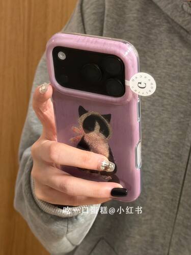 U2 绘画紫底炫彩黑白猫咪适用18promax手机壳iphone1716保护套