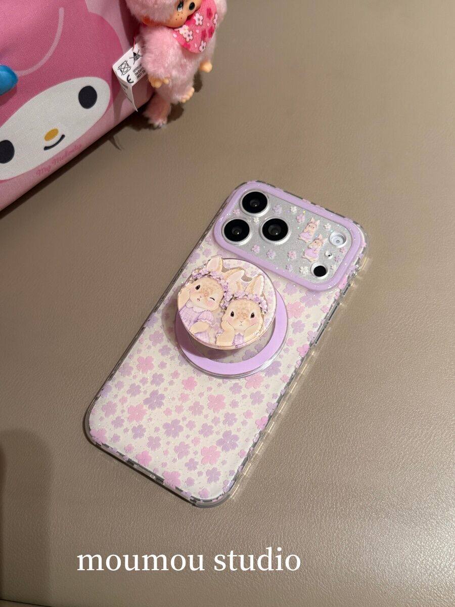 U2 唯美紫色碎花兔子磁吸适用于苹果17promax手机壳新款小众16小清新15防摔保护套