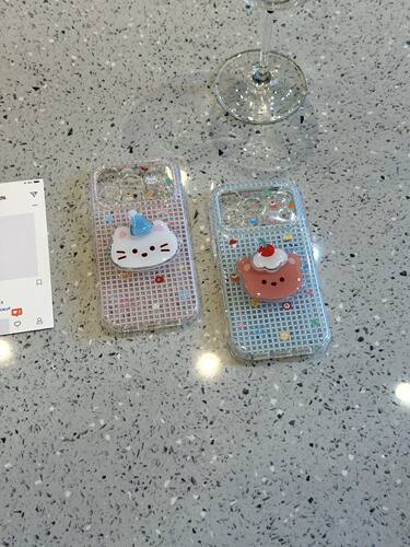 U2 小清新格纹樱桃布丁小猫小熊适用于iphone17promax苹果16手机壳15
