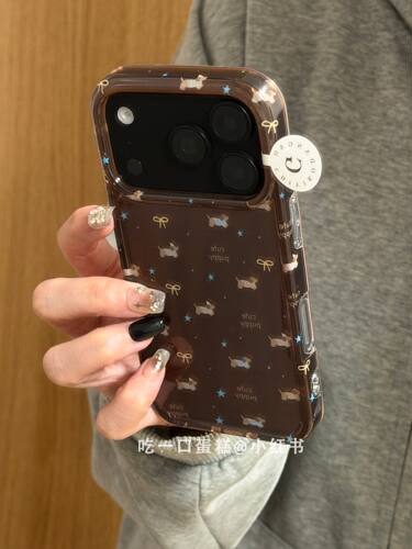 U2 棕底极光褶皱小狗蝴蝶结英文适用18promax手机壳iphone1716保护套