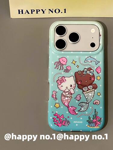 U2 古早闪钻黑白美人鱼kt猫适用苹果iPhone17新款小众手机壳双层16少女防水个性15防摔保护套