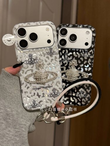 U2 黑白底银豹纹立体星球挂绳苹果17promax新款小众手机壳iphone16简约个性网红透明15防摔保护套