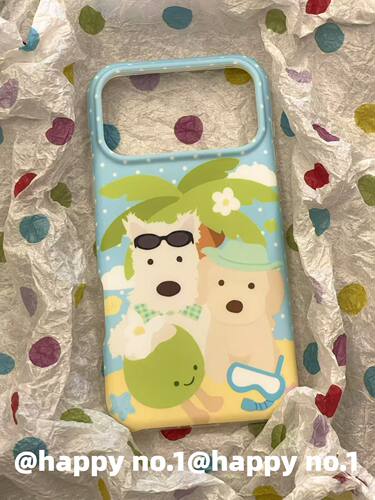 U2 古早卡通海滩椰子树小狗适用苹果iPhone17新款小众手机壳双层16简约防水15防摔保护套
