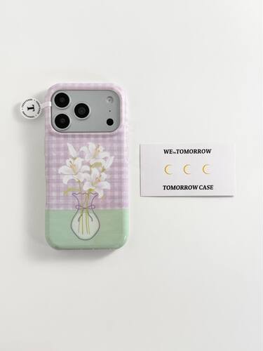 U2 ins紫格纹百合花花瓶适用苹果17promax新款小众韩系iphone16/15防摔保护套手机壳