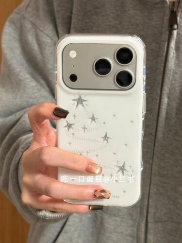 U2 白底银星星波点苹果17promax新款小众手机壳iphone16个性清新15网红ins潮简约防摔保护套