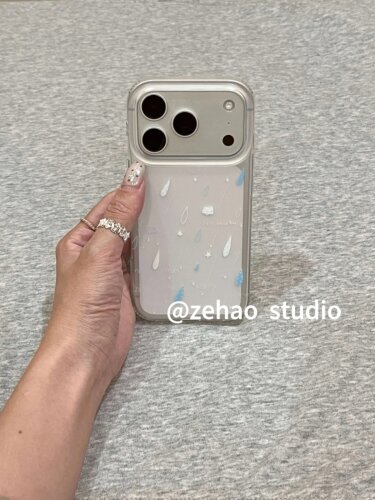 U2 透明雨天蓝白雨滴适用于苹果17promax新款小众手机壳iphone16pro个性清新防摔保护套15p