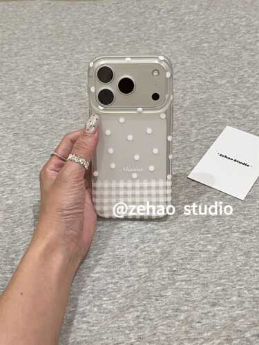 U2 透明白格纹拼接小波点适用于苹果18promax双层iphone17磨砂手机壳