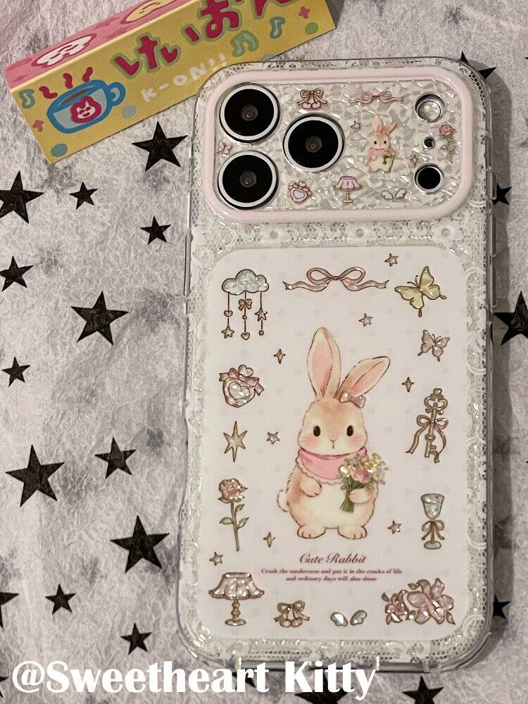 U2 ins古早闪钻鲜花小兔子适用iphone18promax苹果17手机壳16可爱