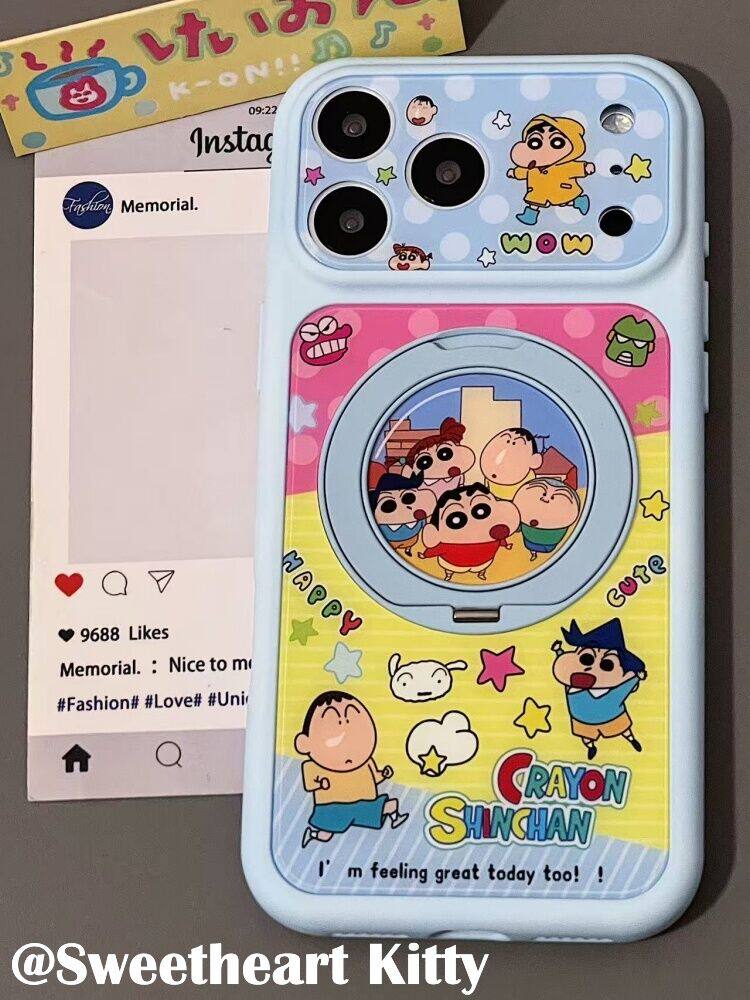 U2 蓝色可爱蜡笔小新旋转支架适用iphone17promax新款小众苹果16手机壳卡通图案15少女防摔保护套