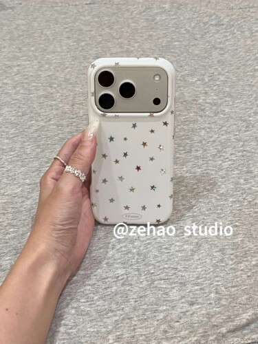 U2 白底鎏金满屏彩色星星适用苹果17promax新款小众手机壳iphone16小清新15简约保护套