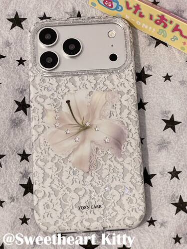 U2 高级感白色蕾丝星星百合花适用iphone17promax新款小众苹果16手机壳15少女防摔保护套